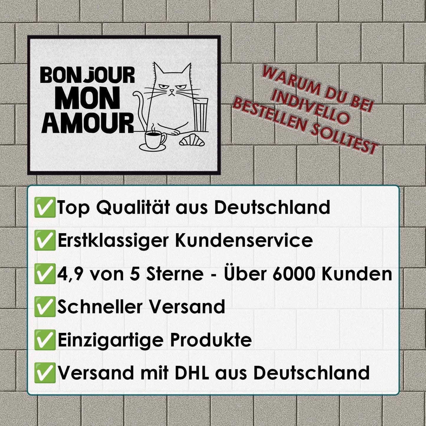 Fußmatte mit Katze Bonjour Mon Amour