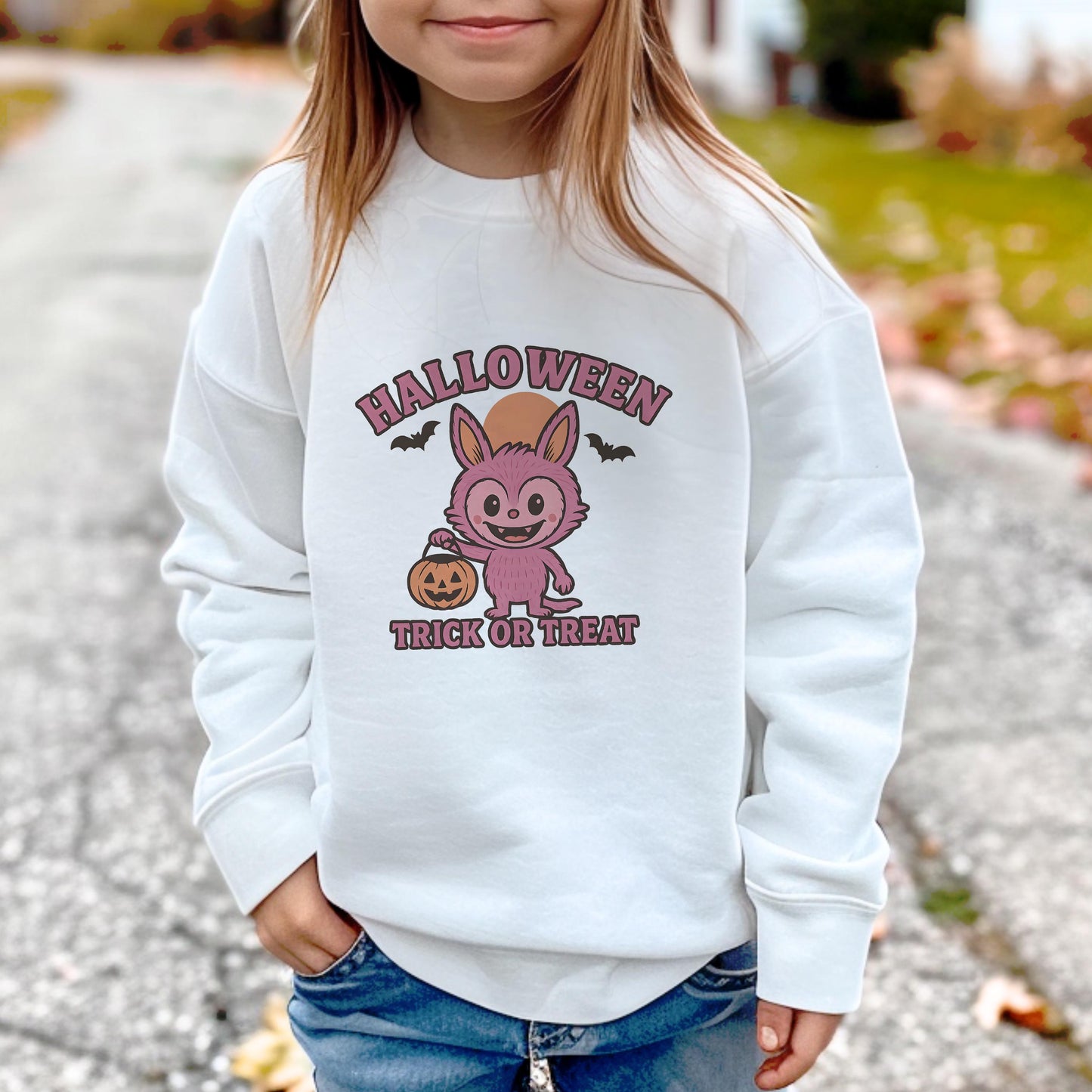 Monster Pullover für Kinder - Halloween Motiv - Trick or Treat - Pullover für Jungen und Mädchen - 1 bis 13 Jahre - XXS bis XL - Sand Weiß