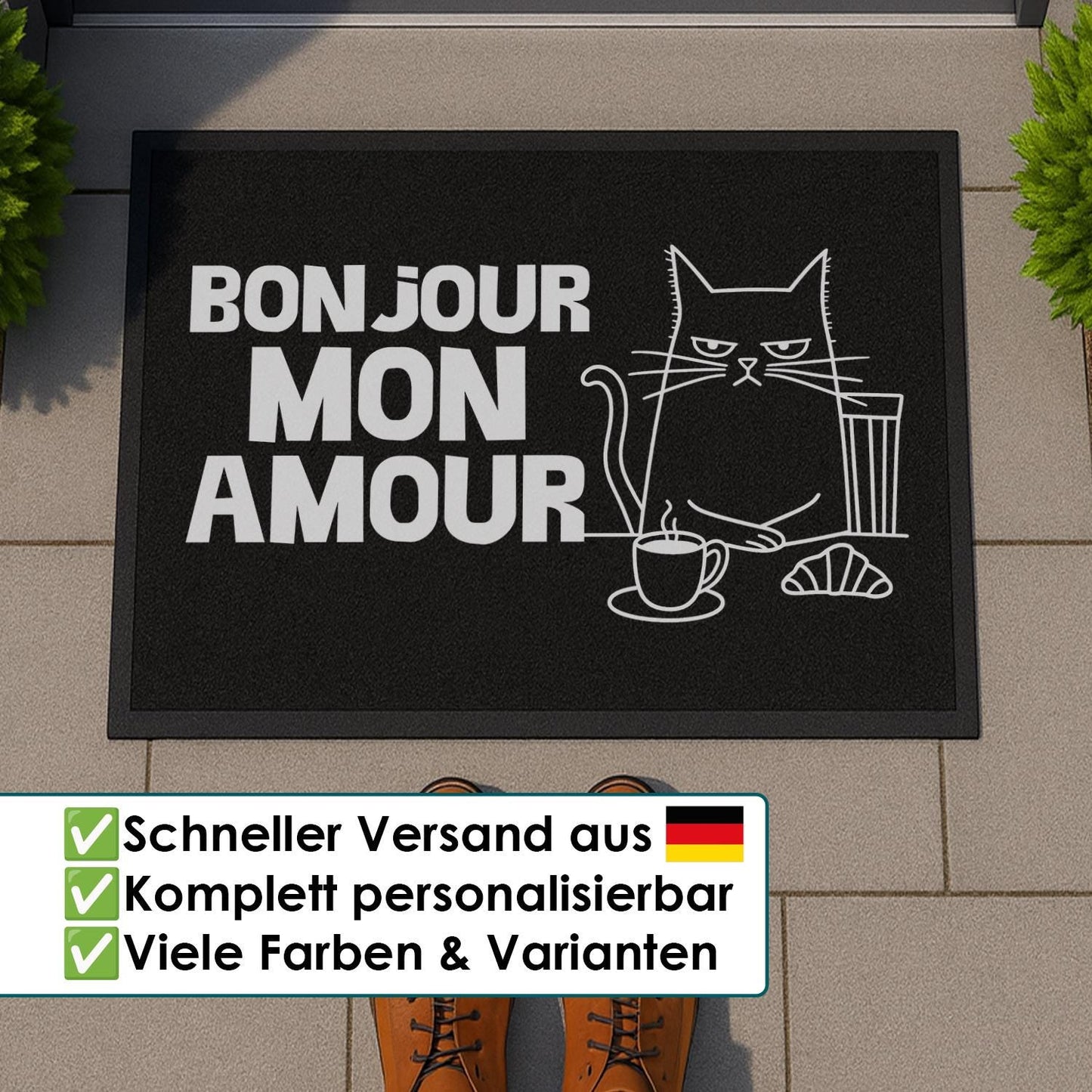 Fußmatte mit Katze Bonjour Mon Amour