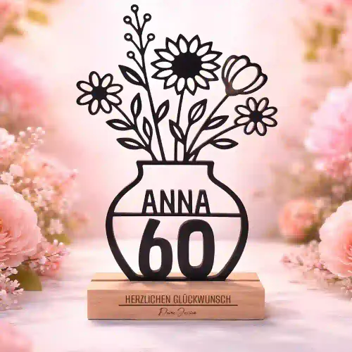 Personalisierter Line-Art-Aufsteller zum 60. Geburtstag für Frauen