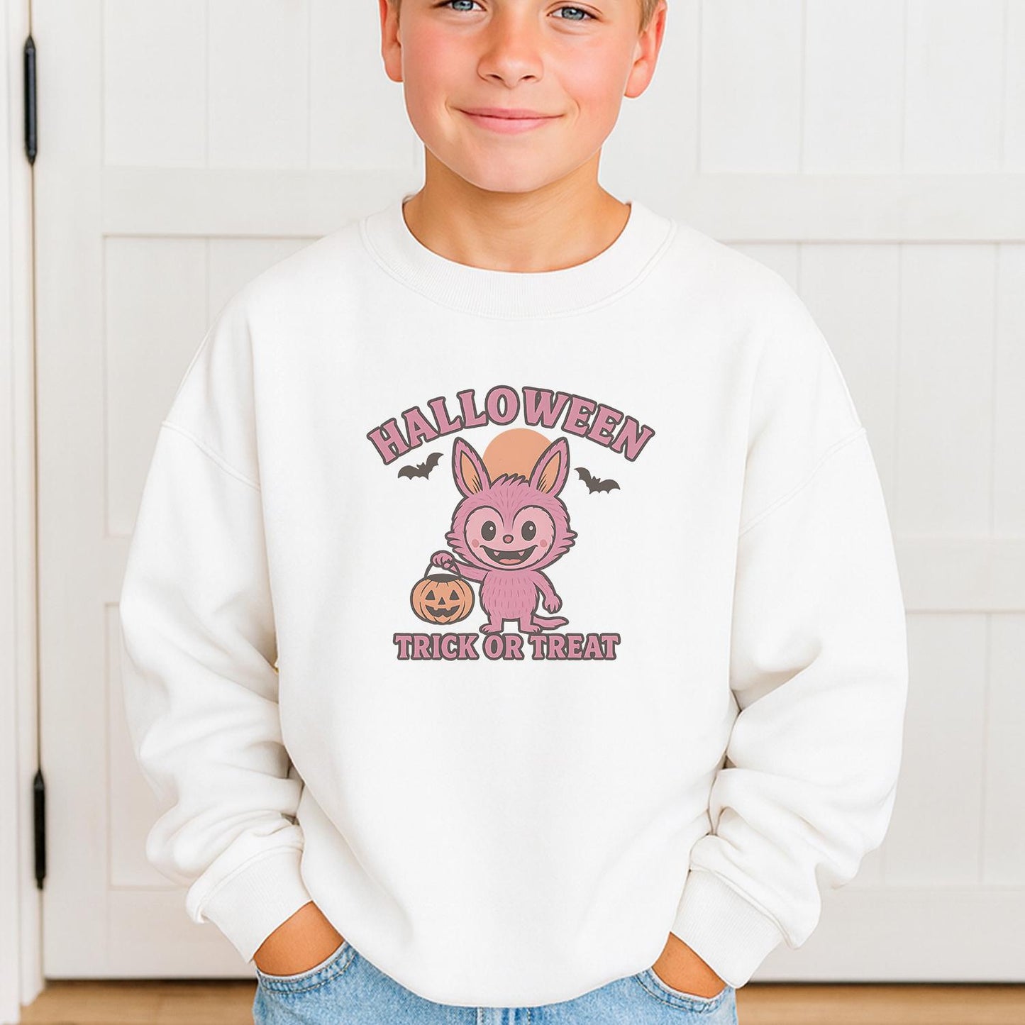 Monster Pullover für Kinder - Halloween Motiv - Trick or Treat - Pullover für Jungen und Mädchen - 1 bis 13 Jahre - XXS bis XL - Sand Weiß