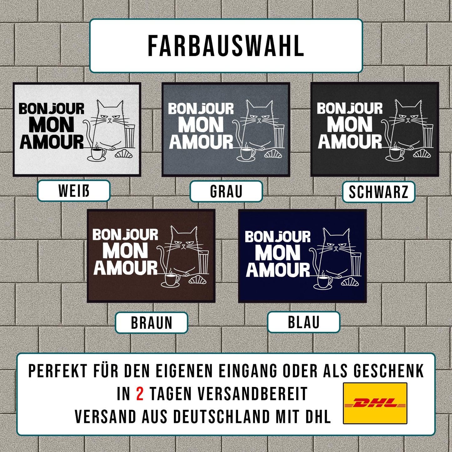 Fußmatte mit Katze Bonjour Mon Amour